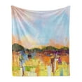 thumbnail image 1 of Oil Painting Soft Flannel Fleece Blanket, Hills with Trees Mountain in Colour Sketch Style Rural Landscape, Cozy Plush for Indoor and Outdoor Use, 70" x 90", Baby Blue Mustard Blush, by Ambesonne, 1 of 6