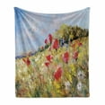 thumbnail image 1 of Oil Painting Soft Flannel Fleece Blanket, Red Poppy Flower and White Marguerites Field on Summer Meadow, Cozy Plush for Indoor and Outdoor Use, 60" x 80", Olive Green and Azure Blue, by Ambesonne, 1 of 5