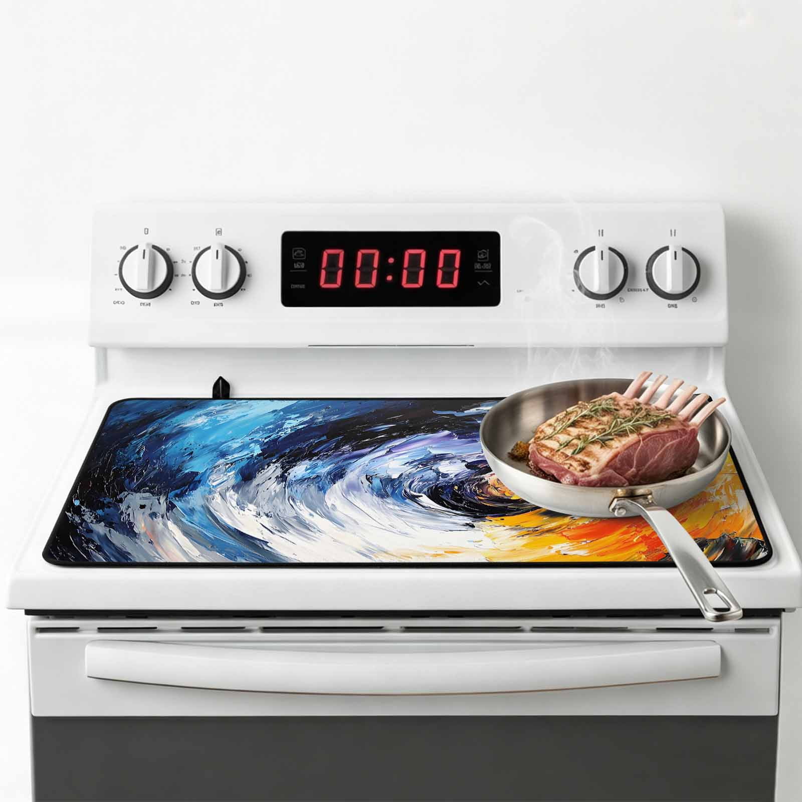 Oil Painting Stove Top Cover for Electric Stove, Heat-proof & Non Slip Glass Top Stove Cover Protector, Modern Abstract Colorful Smear Aesthetic Kitchen Flat Cooktop Rubber Mat 24x21 Inches