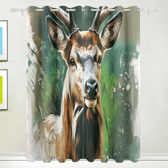 Oil Painting Style Deer Portrait Blackout Curtains for Living Room Bedroom 55W x 72/84L Insulated Window Drapes 2 Panels