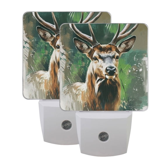 Oil Painting Style Deer Portrait LED Night Light with Smart Sensor Plug Into Wall Dusk to Dawn 2 packs
