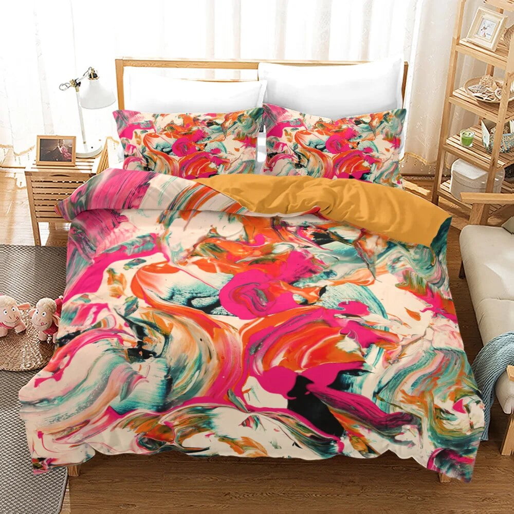Oil Painting Style Duvet Cover King/ Size Modern Trendy Abstract Orange
