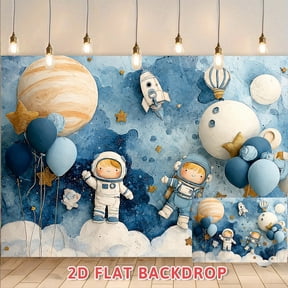 Oil Painting Style Space Theme Backdrop, Astronaut Starry Scene Decor Prop, Perfect for Birthday Party Photography Backdrop, Space Themed Event Wall Decoration