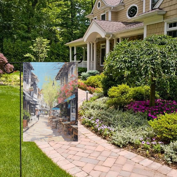 Oil Painting Style Street Map Garden Flag 12x18 inch Double Sided Outside Yard Decorations for Home Outdoor