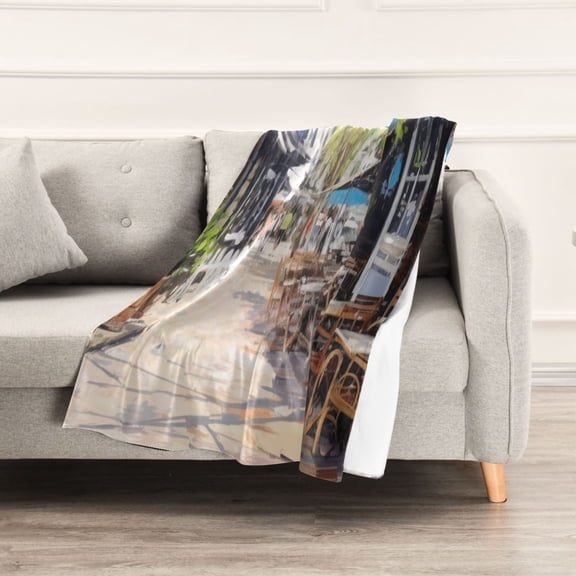 Oil Painting Style Street Map Throw Blanket 60" x 90" Soft and Warm Blankets for Couch Sofa and Bed