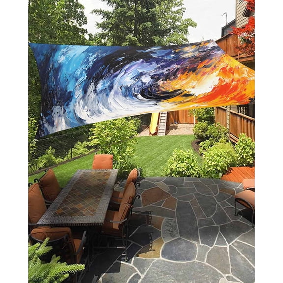 Oil Painting Sun Sail Shades Rectangle Canopy,Sunlight Block Heavy Duty Curved Backyard Shade Cover,Modern Abstract Colorful Smear Aesthetic Waterproof Sun Shades for Patios Garden Pergola 6.5'x10'