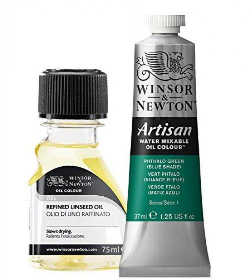 Oil Painting Supplies Winsor Newton Artisan Water Mixable Oil Color, 37ml,  Phthalo Green with Blue Shade With 75ml Winsor Newton Refined Linseed Oil 2  Items Bundled by Maven Gifts 