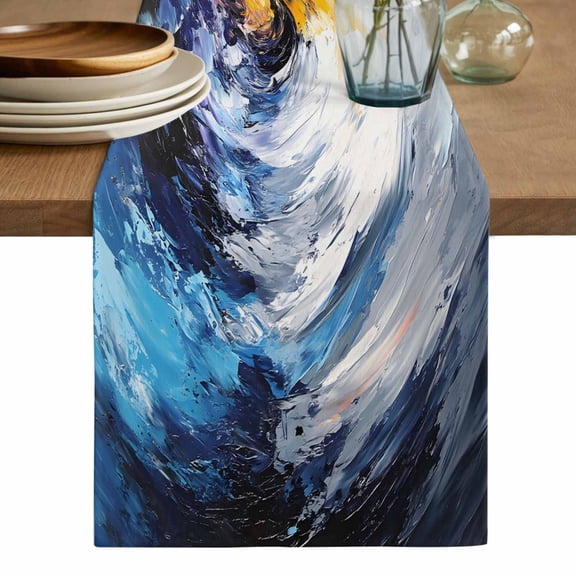 Oil Painting Table Runner, Modern Abstract Colorful Smear Aesthetic Washable Cotton Linen Table Runners 36 Inches Long, Dresser Scarf Runner for Nightstand/End Tables/Round Tables 13''x36''