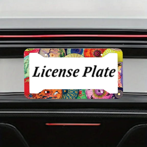 Oil Painting Umbrella License Plate Holder, Colored License Plate Frame, Chinese Windmill License Plate Holder, Front License Plate Cover, Car Accessories 4-Hole With Screws, 12x6 inch