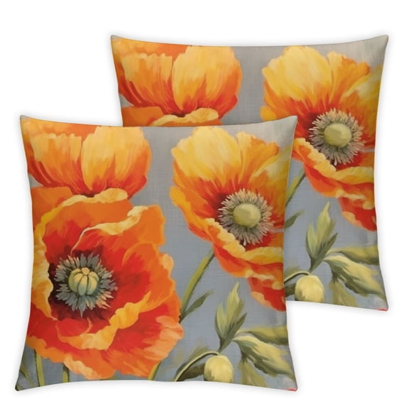Oil Painting Watercolor Beautiful Red Orange Big Poppy Flowers Summer Decorative Throw Pillow Cover Case Home Living Room Bed Sofa Car