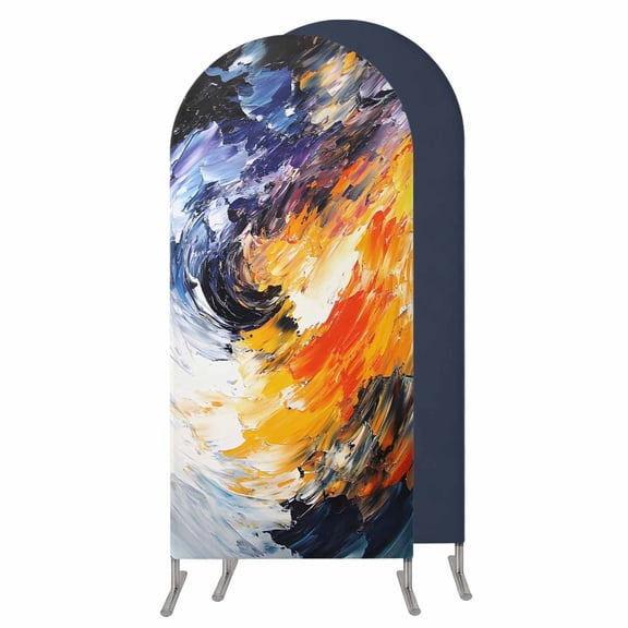 Oil Painting Wedding Arch Cover,Stretchy Spandex Arch Backdrop Stand Covers 4 FT,Modern Abstract Colorful Smear Aesthetic Round Top Arched Backdrop Cover for Birthday Party Ceremony Baby Shower Event