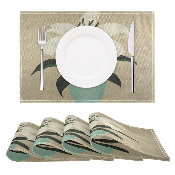Oil Painting White Flower Reversible Placemat Set of 4 Non Slip Coffee Mats 18x12 Inch for Dining, Kitchen, Coffee