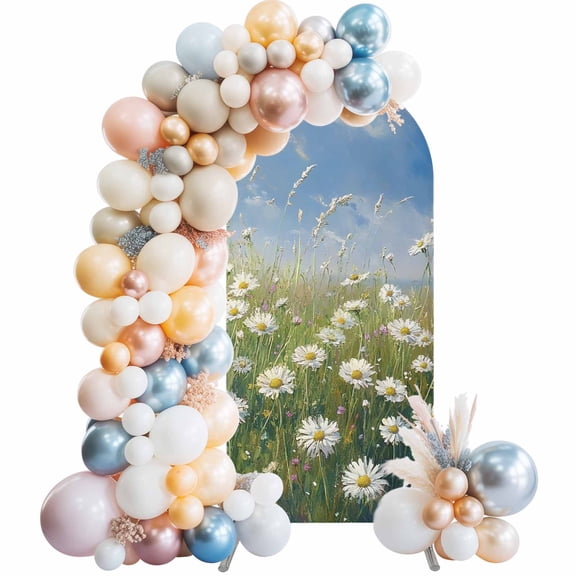 Oil Painting Wildflower Arch Backdrop Cover 4 FT Grassland Flowers Stretchy Elastic Arch Stand Covers Spandex Arched Background Birthday Wedding Party Decoration (No Stand)