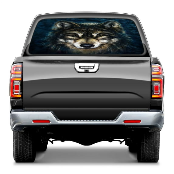 Oil Painting Wolf Hipster Rear Window Decals for Trucks- Pickup Car Window Stickers Decal- Truck Back Window Tint Decal Graphic Perforated Vinyl Truck Stickers 66" X 22"