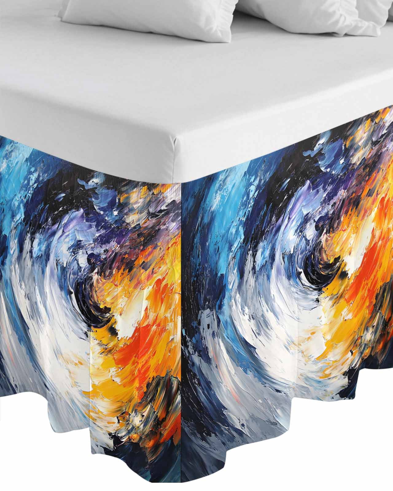 Oil Painting Wrap Around Bed Skirts for Queen Bed 16" Drop,Bed Skirt with Adjustable Elastic Belt Dust Ruffle Bed Valance for Bedroom Hotel Modern Abstract Colorful Smear Aesthetic Bed Frame Cover