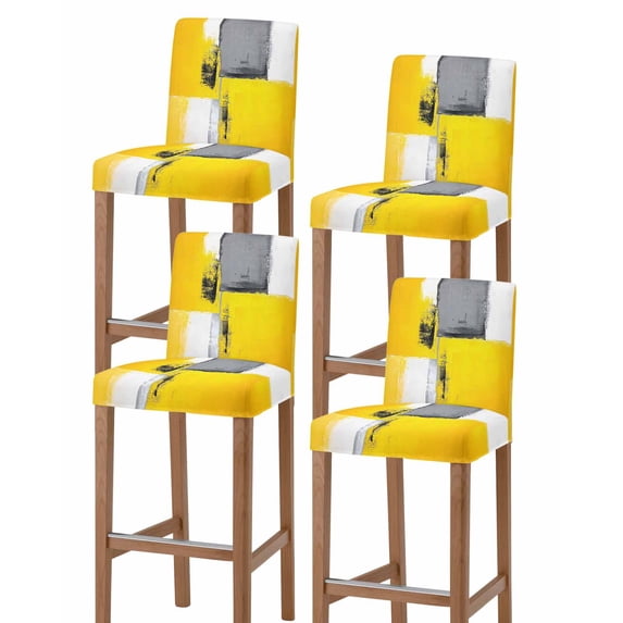 Oil Painting Yellow Grey Bar Stool Covers Set of 4, Abstract Modern Street Grunge Art Stretch Bar Chair Covers with Backs, Removable Pub Counter Height Chair Cover for Kitchen Dining Room Cafe