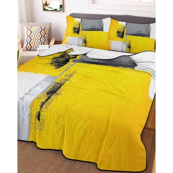 Oil Painting Yellow Grey Full Size Down Alternative Comforter,Lightweight Comforter Quilt Bedding Set with Pillow Shams Abstract Modern Street Grunge Art Bed Comforter Duvet Insert 78"x90"