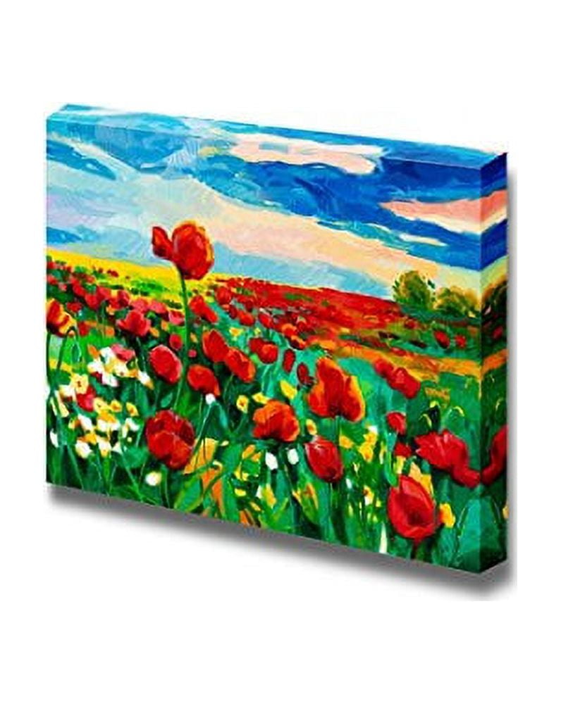 Oil Painting of Opium Poppy Field in Front of Beautiful Sunset ...