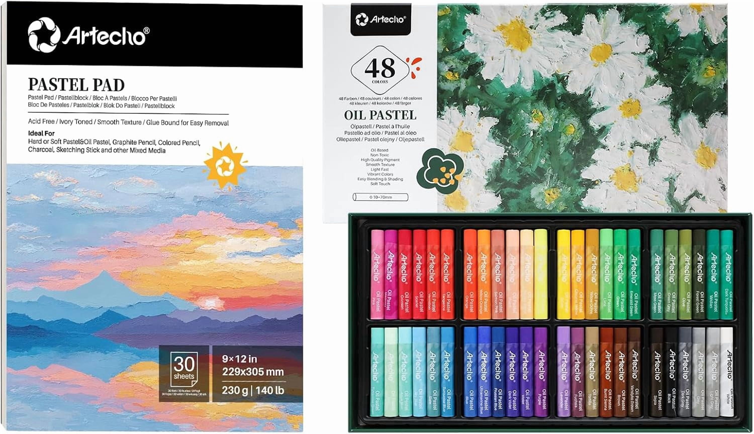 Oil Pastels Set of 48 Colors with Pastel Paper Pad, Pastels for Art Painting, Drawing, Blending, Art Supplies for Artists, Beginners, Students, Teachers (10 x 70 mm)