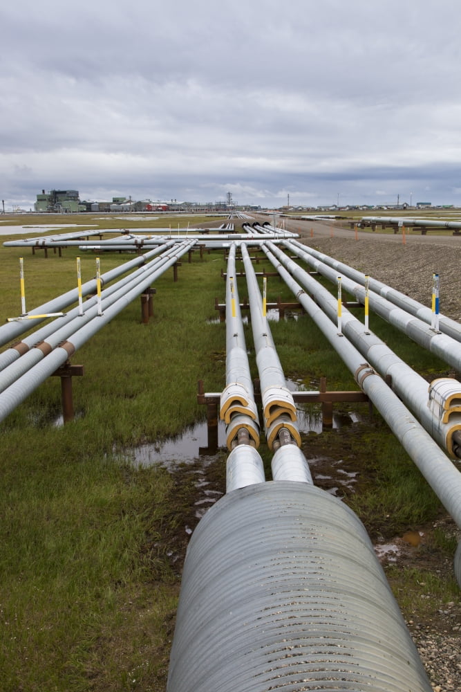 Oil Pipelines With Gathering Center 1 (Gc1) In The Prudhoe Bay Oil Field North Slope Arctic Alaska Summer Canvas Art - Lucas Payne Design Pics (12 x 18)
