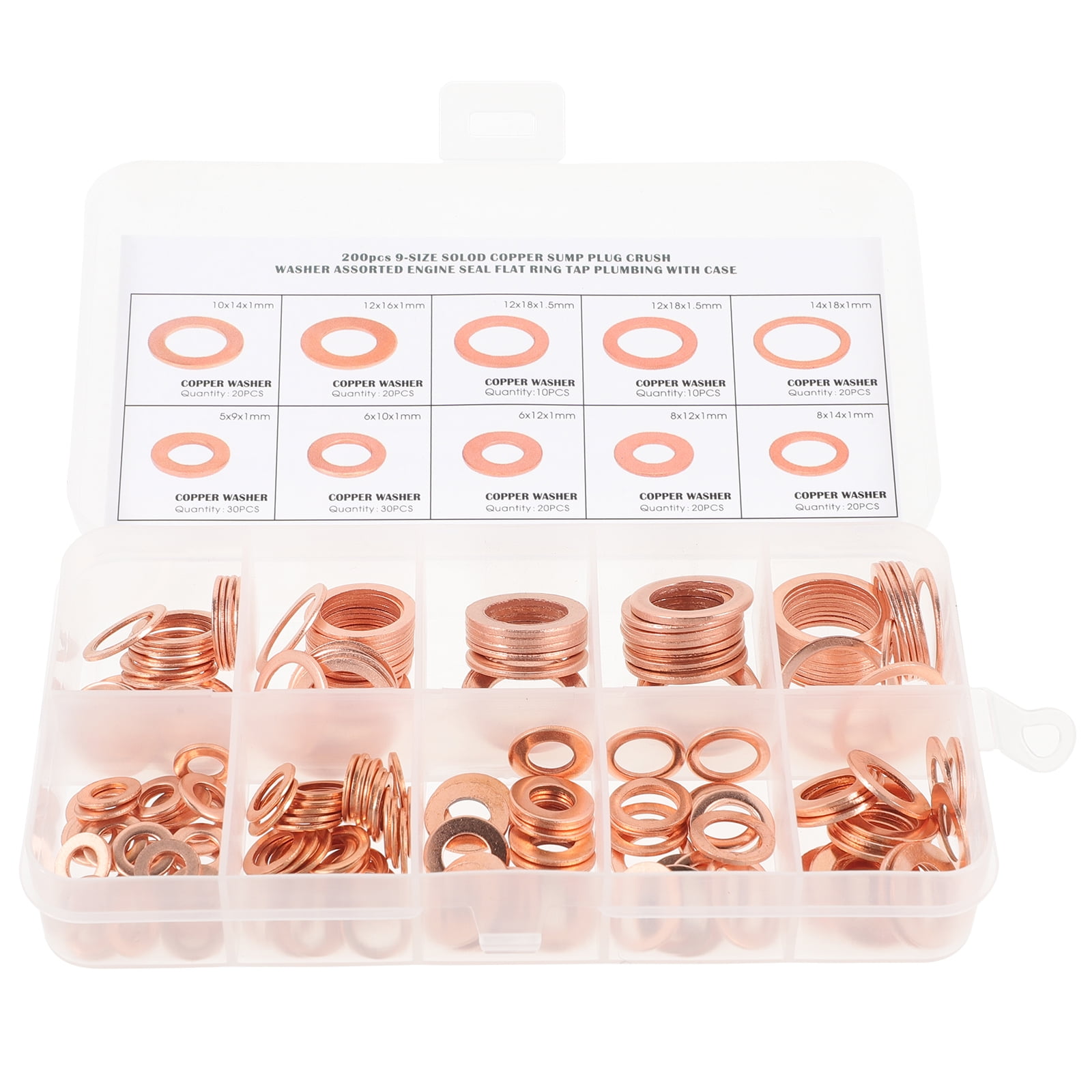 Oil Plug Crush Washer 200 Pcs Copper Seal Gasket Boxed Round Otype