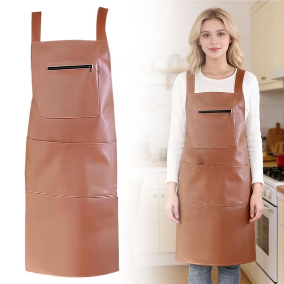 Oil Proof Leather Vest Apron For Adults, Waterproof Apron with Comfortable Adjustable Dishwasher Heavy Duty Apron for Kitchen Cooking Men Women Dishwashing