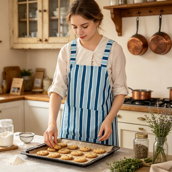 Oil Proof And Waterproof Smock Sleek Striped Waistband Smock For Kitchen And Home Use High Value Work Clothes for Baking, Grilling, Cleaning, and Household Chores