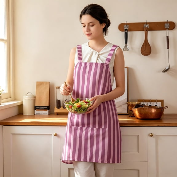 Oil Proof And Waterproof Smock Sleek Striped Waistband Smock For Kitchen And Home Use High Value Work Clothes for Baking, Grilling, Cleaning, and Household Chores