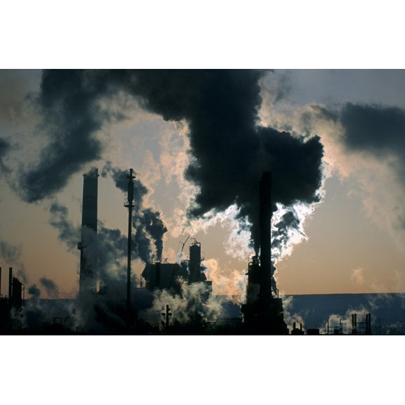 Oil Refinery Pollution Canvas Art - Ron Watts Design Pics (34 x 22)