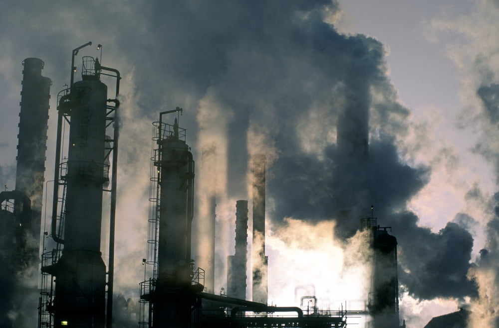Oil Refinery Pollution Canvas Art - Ron Watts Design Pics (34 x 22)