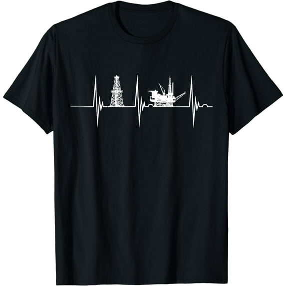 Oil Rig Heartbeat EKG Pulse Oilfield Worker American Gas T-Shirt