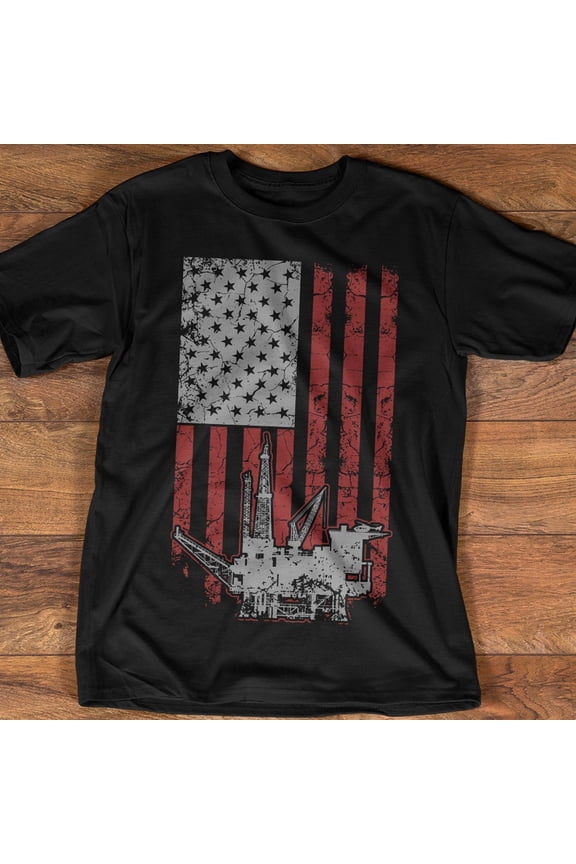 Oil Rig Shirt With American Flag, Oilfield T-American Oil Rig Worker Tee Shirt Idea, Father'S Day, Birthday, Season Present, F2813