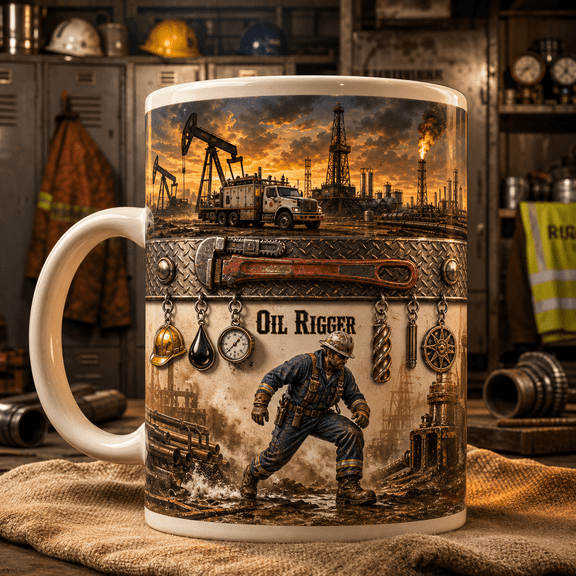 Oil Rigger Mug Father's Day Gift for Dad, Rig Worker Coffee Cup