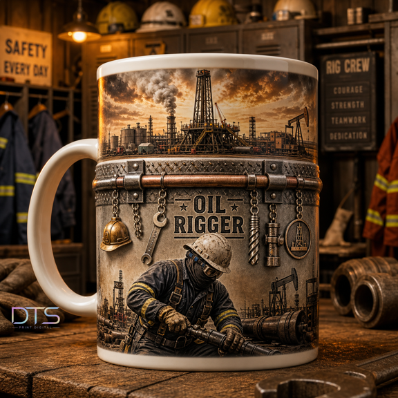 Oil Rigger Mug Gift for Rig Crew Workers, Industrial Coffee Cup for Workdays
