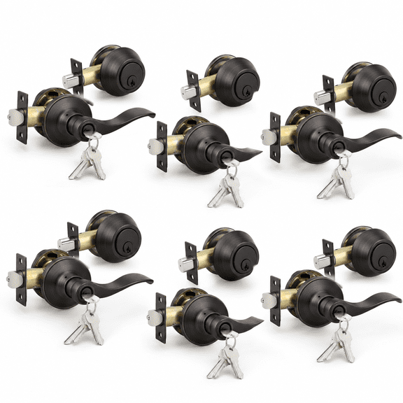 Oil Rubbed Bronze 6 Pack Single Cylinder Keyed Alike Entry Door Lever Deadbolt Handleset