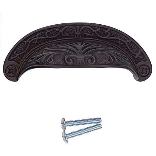Oil Rubbed Bronze Baroque Scroll Work Cup Pull - Centers: 2 1/2" - Antique Cabinet, Vintage Cupboard, Old Desk Reproduction Hardware | CB4-MOB (1)