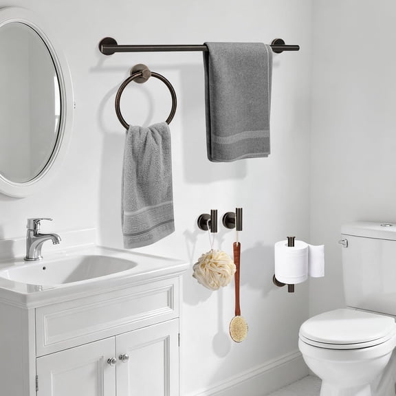 Oil Rubbed Bronze Bathroom Hardware Accessories Set 5 Piece, Stainless Steel Towel Bar Set 24 Inch, Toilet Paper Holder, Towel Ring Holder, Towel Rack Set, Brushed Bronze Bathroom Accessories Kit