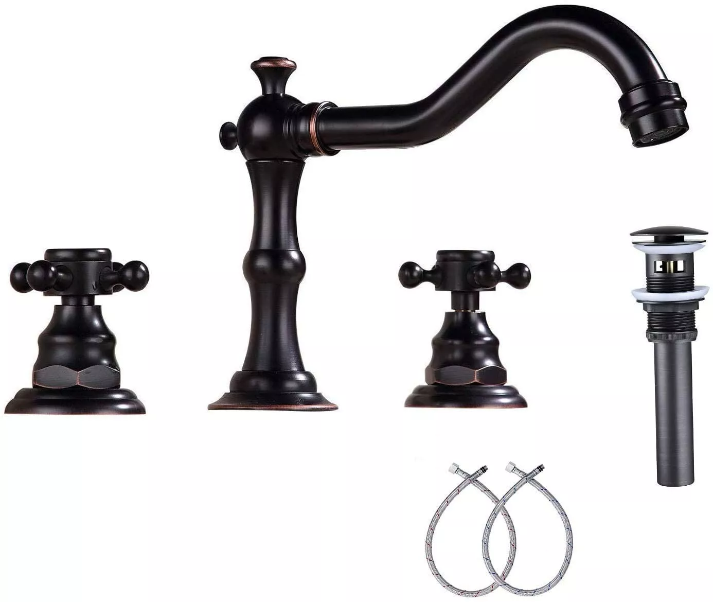 Oil Rubbed Bronze Bathroom Sink Faucet Widespread 3 Hole Basin Faucet With Drain