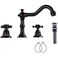 thumbnail image 1 of Oil Rubbed Bronze Bathroom Sink Faucet Widespread 3 Hole Basin Faucet With Drain, 1 of 14
