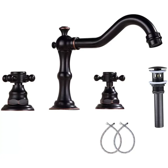 Oil Rubbed Bronze Bathroom Sink Faucet Widespread 3 Hole Basin Faucet With Drain
