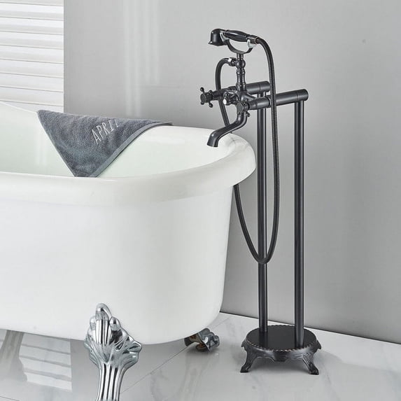Oil Rubbed Bronze Bathtub Shower Faucet Floor Mount Freestanding Waterfall Tub Filler Mixer