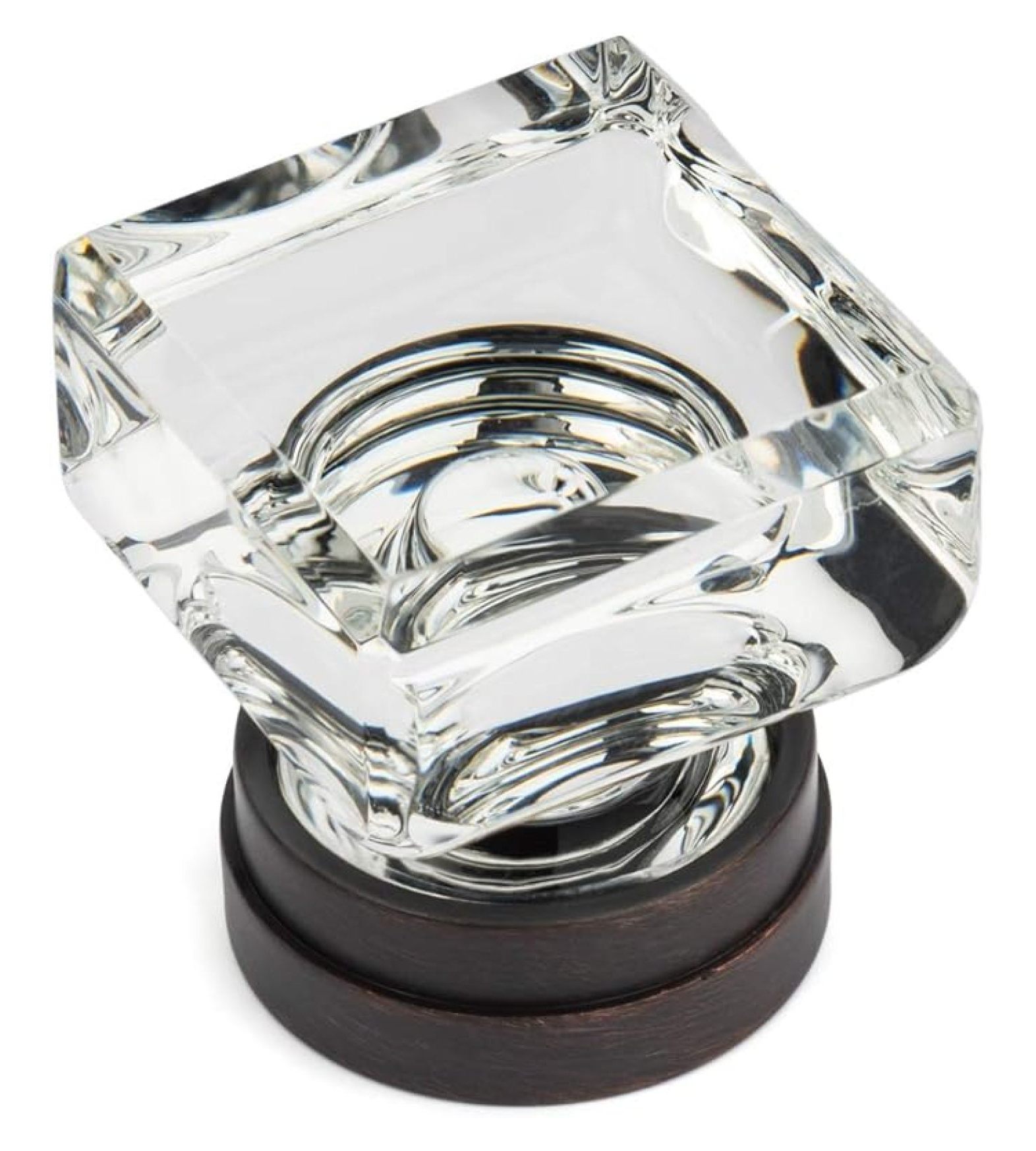 Oil Rubbed Bronze Cabinet Knobs - 5 Pack 1-1/4" Square Clear Glass - Kitchen & Bathroom Hardware - Modern Cabinet Pulls