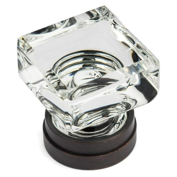 Oil Rubbed Bronze Cabinet Knobs - 5 Pack 1-1/4" Square Clear Glass - Kitchen & Bathroom Hardware - Modern Cabinet Pulls