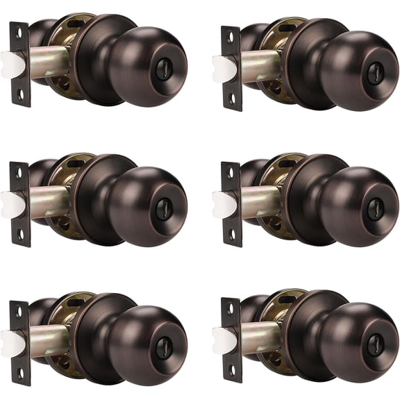Oil Rubbed Bronze Door Knobs Interior, Bedroom Door Locks, Privacy Door Locksets, 6 Pack