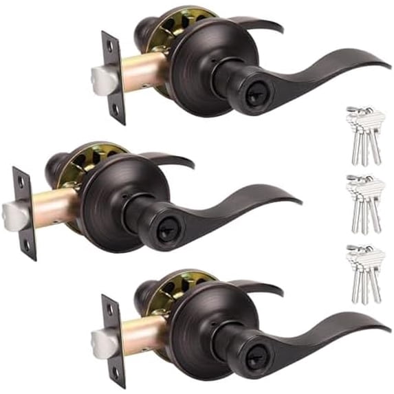 Oil Rubbed Bronze Door Lockset Hardware Keyed Alike Entry Entrance Door Lever Handles One Keyway (3 Pack)