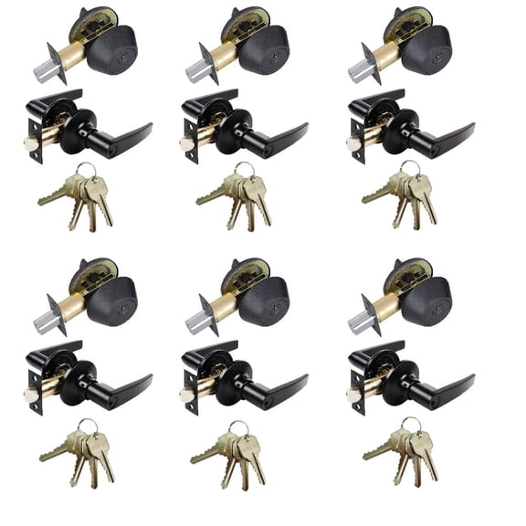 Oil-Rubbed Bronze Entry Door Handle Combo Lock Set with Deadbolt and 24 KW1 Keys Total (6-Pack, Keyed Alike)