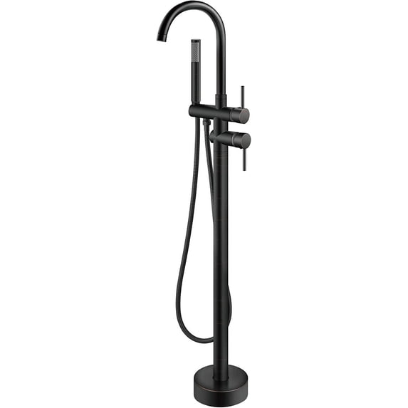 Oil Rubbed Bronze Freestanding Bathtub Faucet Floor Mount Tub Filler Swivel Spout Standing High Flow Shower Faucets with Handheld Shower Mixer Taps