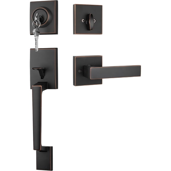 Oil Rubbed Bronze Front Door Handle and Deadbolt Set, Entry Door Handle and Deadbolt with Reversible Handle Lever,Front Door Lock Set, Door Handles and Locks