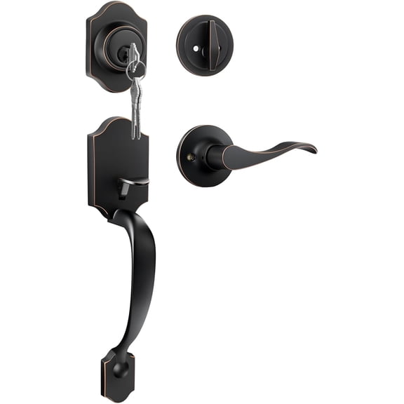 Oil-Rubbed Bronze Front Door Handle and Deadbolt Set, Front Door Lock Set, Entry Door Locksets with Deadbolt Single Cylinder, Exterior Door Handle with Reversible Handle Lever