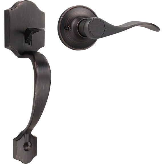 Oil Rubbed Bronze Heavy Duty Front Entry Handleset, Passage Lock Grip Handle with Wave Lever Keyless Door Locks, Interior and Exterior Entrance Door Handle with Reversible Handed Lever,1Pack